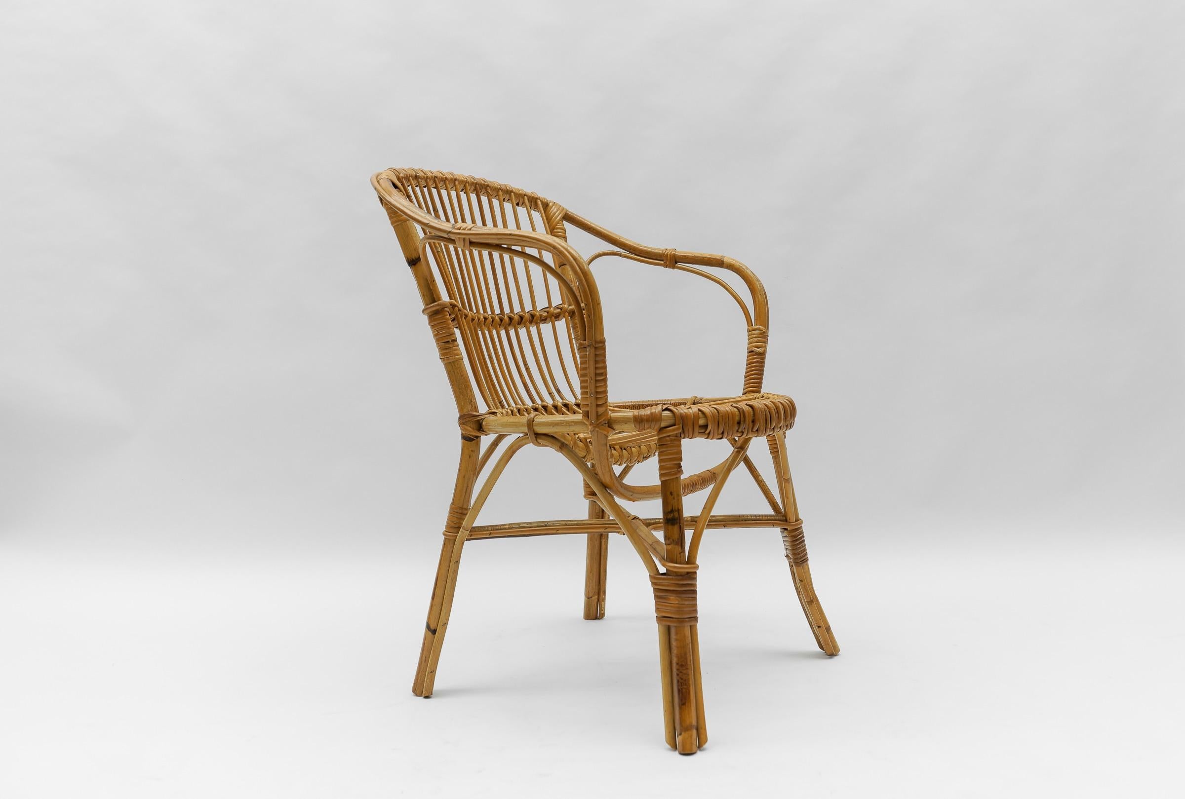 Set of Four Italian Rattan/Bamboo Armchairs, 1960s For Sale 4