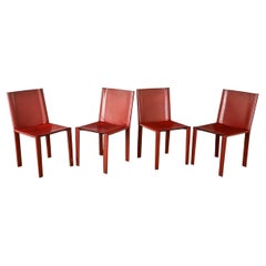 Set of Four Italian Red Leather Chairs
