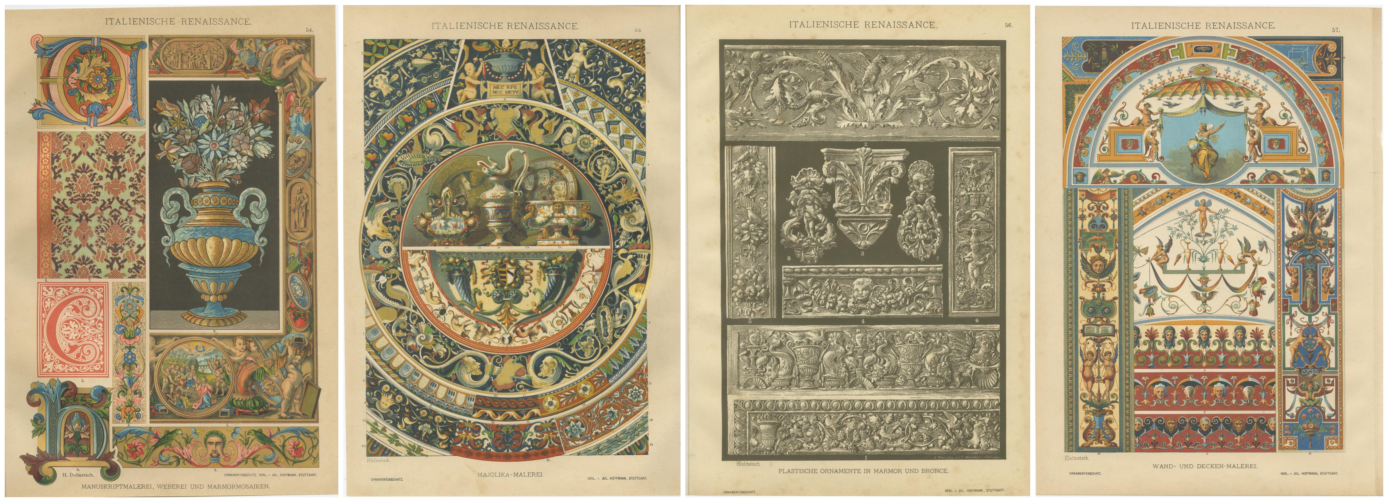 Set of Four Italian Renaissance Decorative Prints by H. Dolmetsch, 1887 For Sale 4