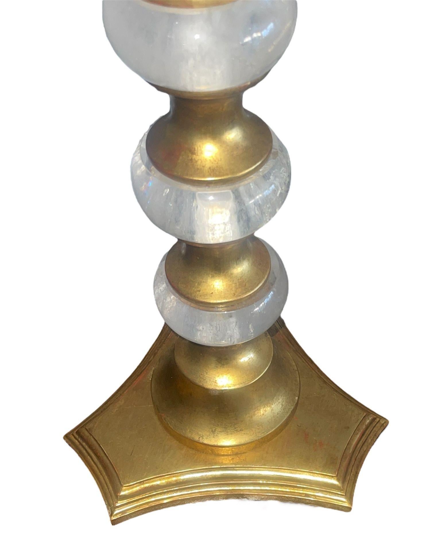 Ensemble de quatre lampes de table italiennes en cristal de roche et bois doré w22-K feuille d'or. 1980's. en vente 2