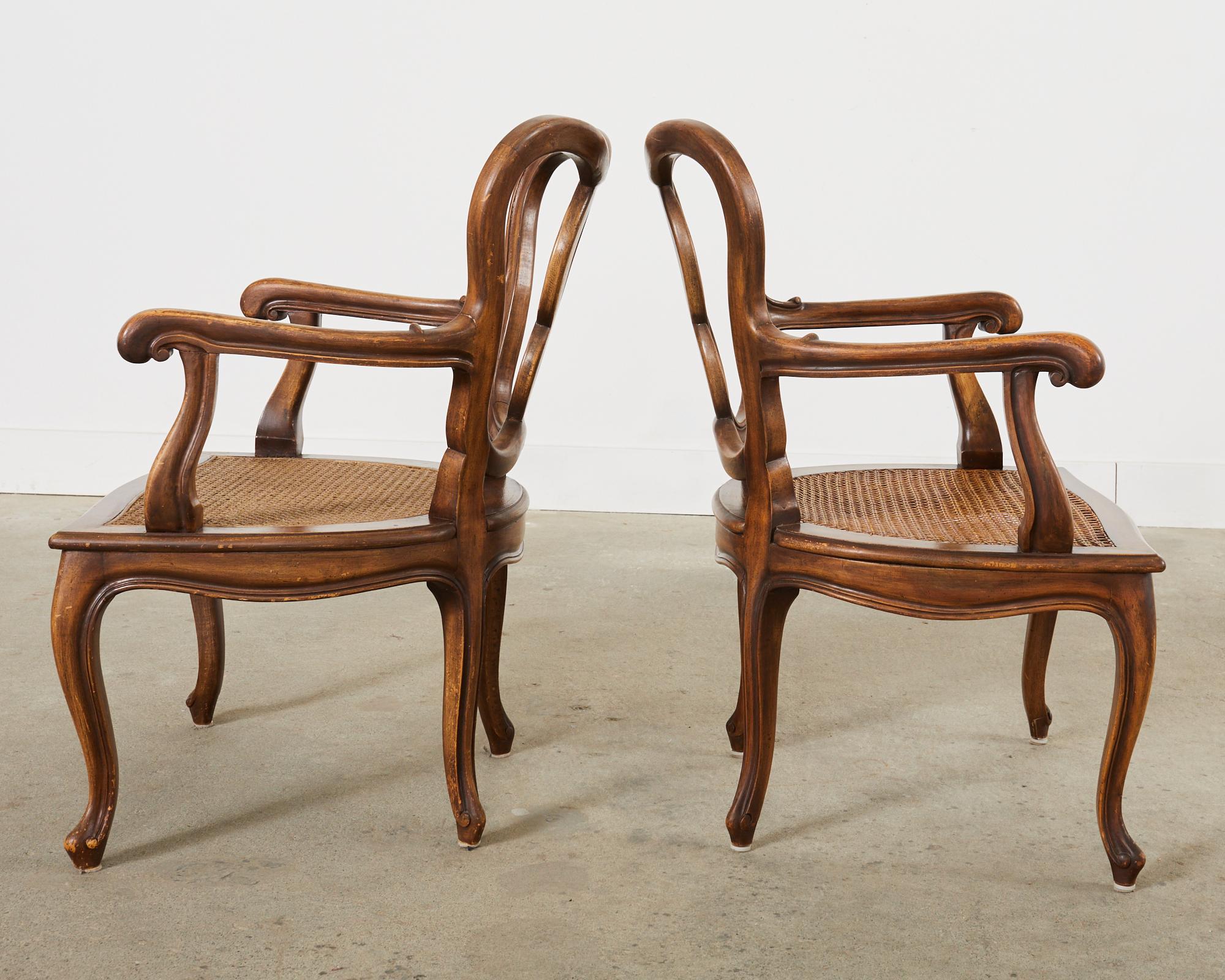 Set of Four Italian Rococo Style Venetian Walnut Armchairs  For Sale 6