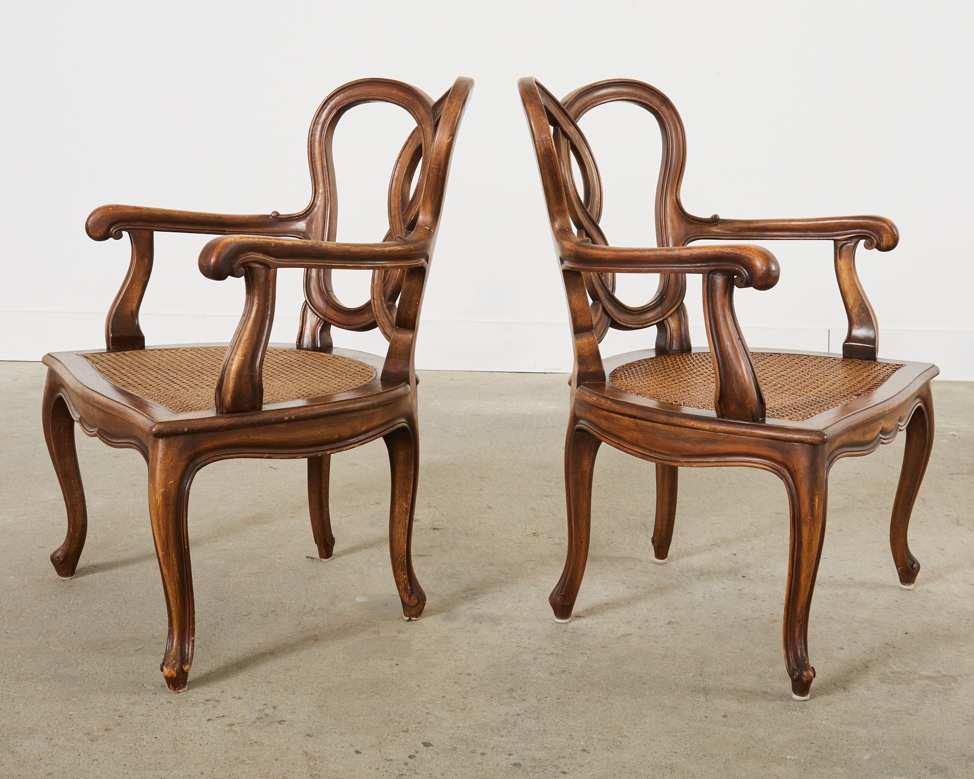 Set of Four Italian Rococo Style Venetian Walnut Armchairs  For Sale 7