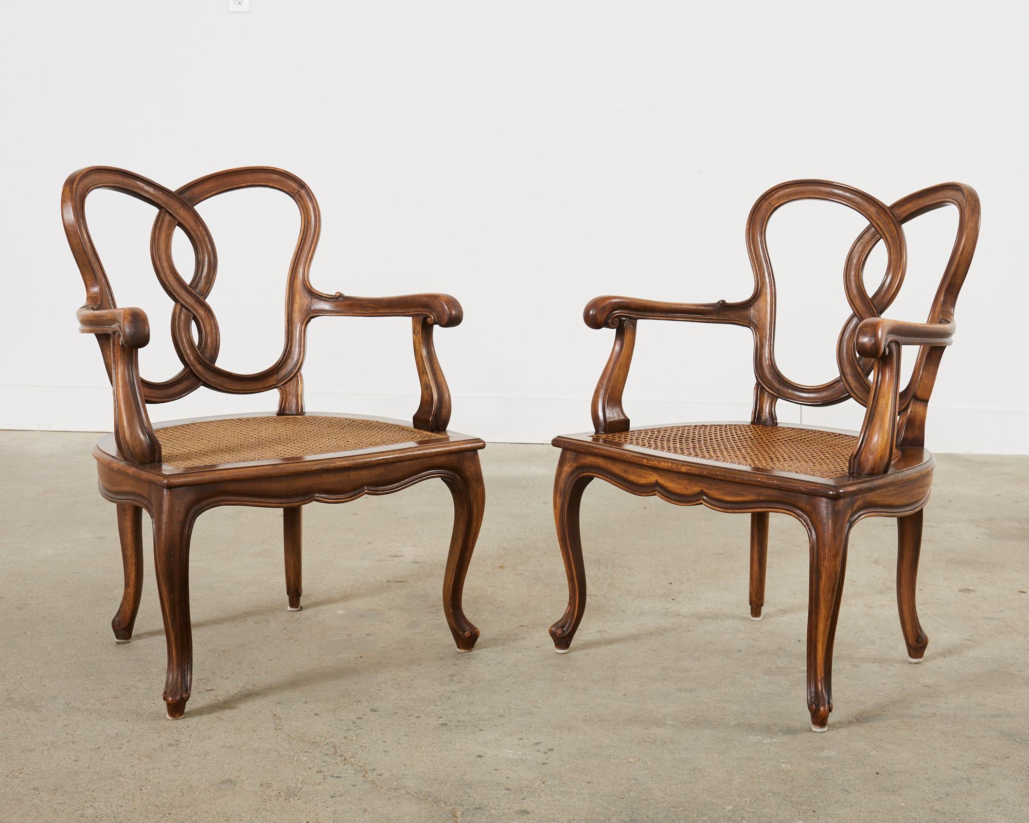Set of Four Italian Rococo Style Venetian Walnut Armchairs  For Sale 8