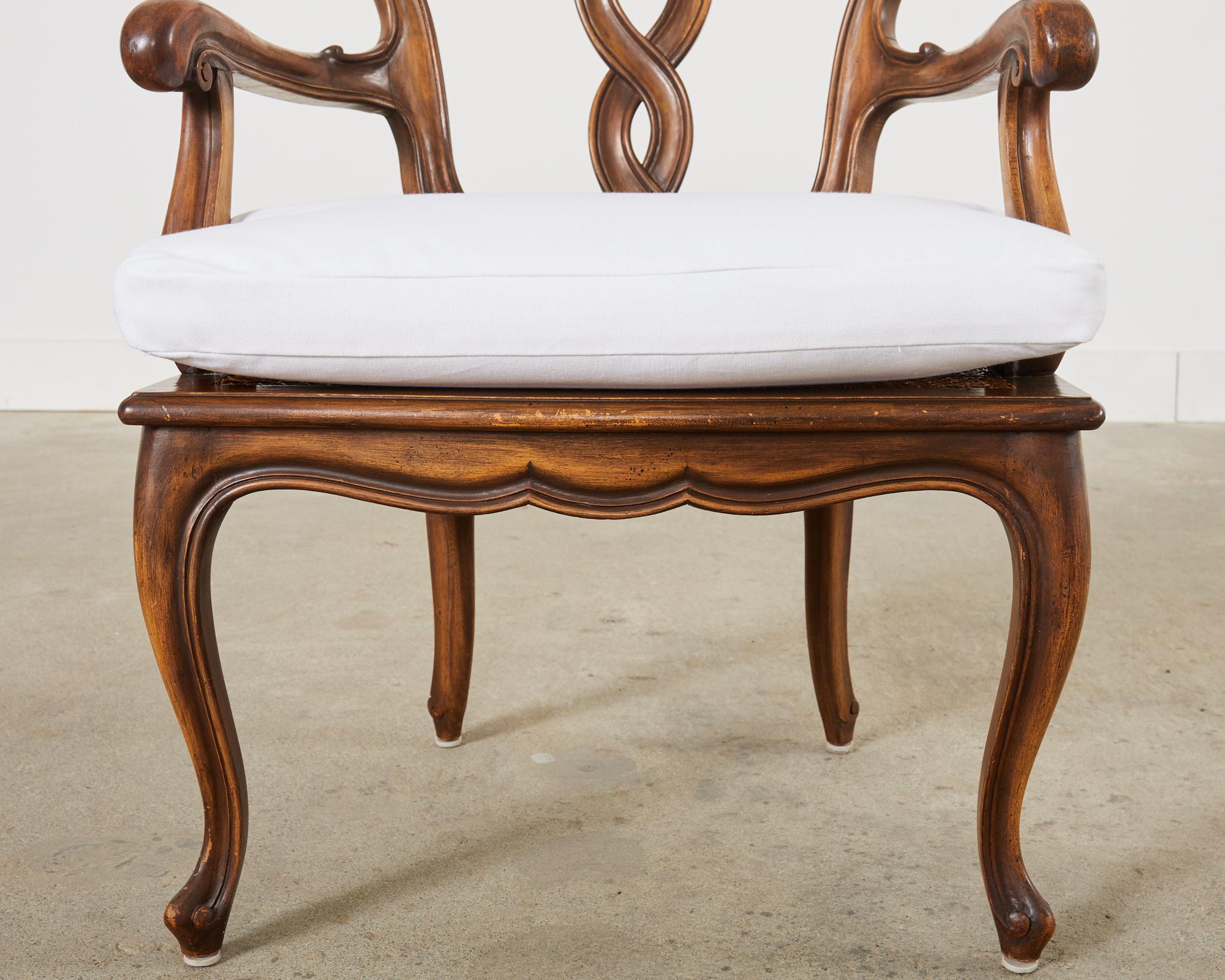 Set of Four Italian Rococo Style Venetian Walnut Armchairs  For Sale 12
