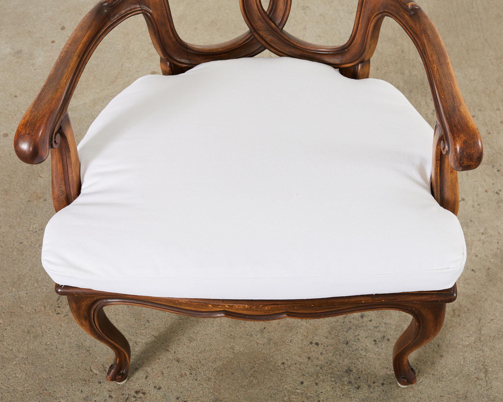 Set of Four Italian Rococo Style Venetian Walnut Armchairs  For Sale 13