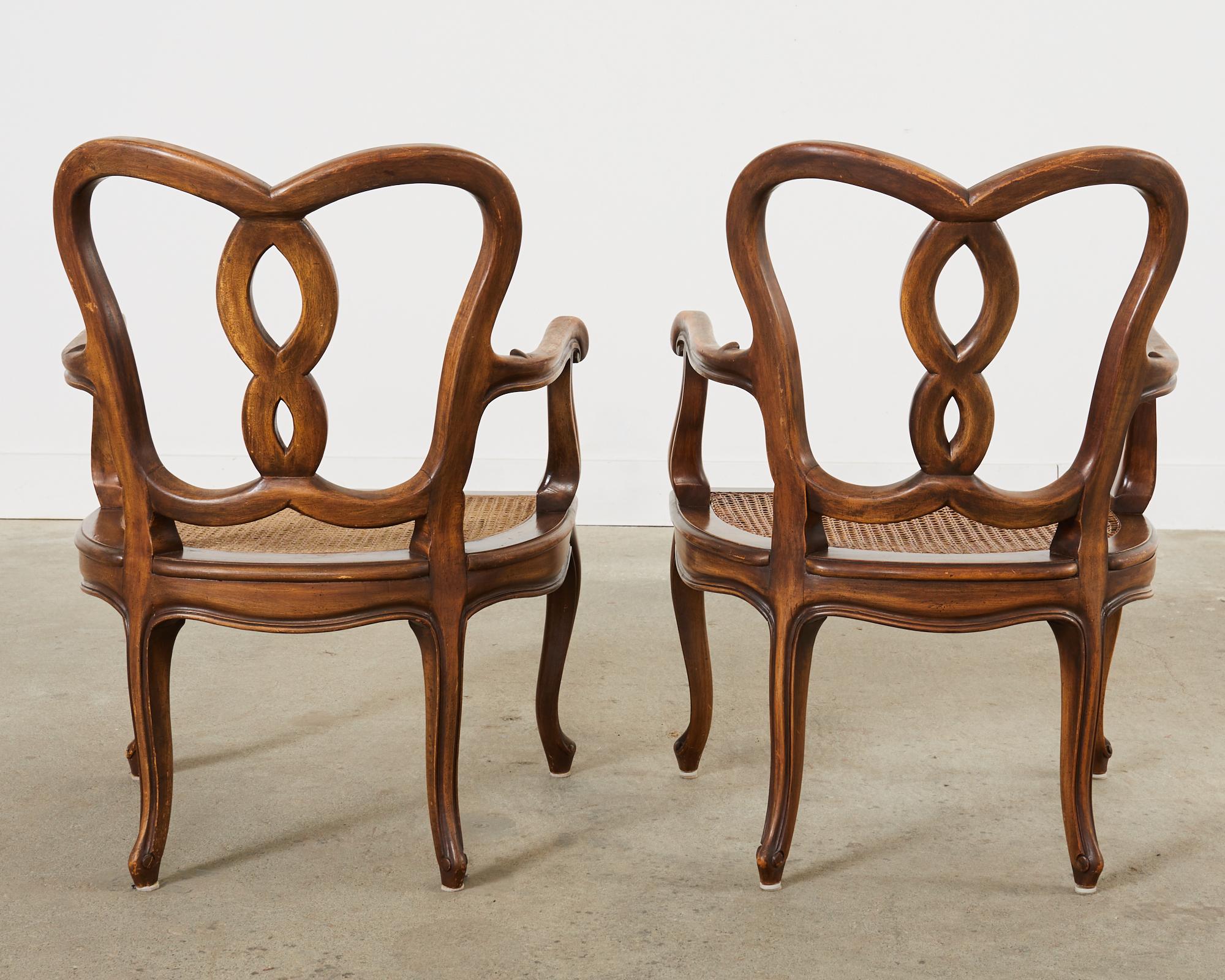 Set of Four Italian Rococo Style Venetian Walnut Armchairs  For Sale 15