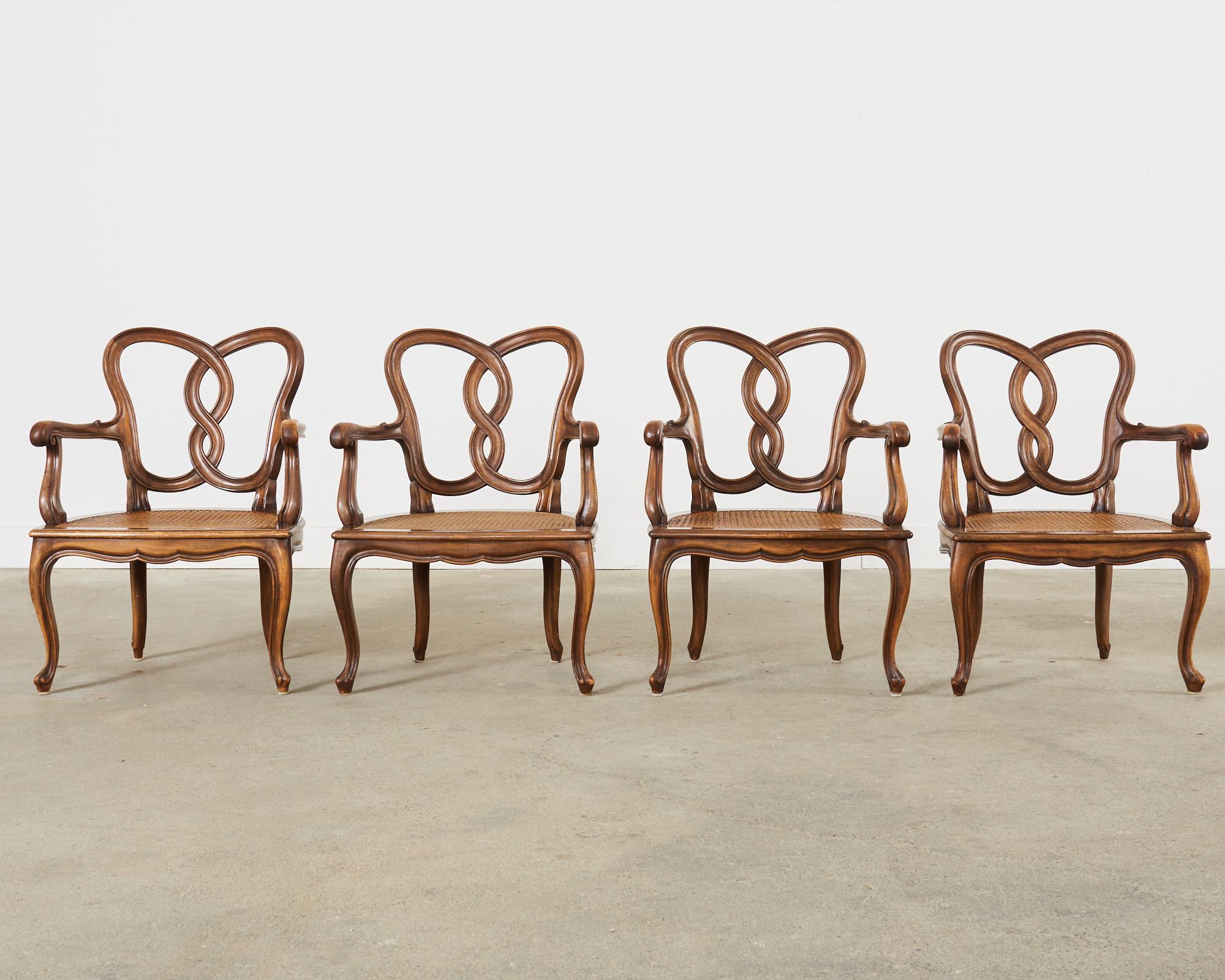 20th Century Set of Four Italian Rococo Style Venetian Walnut Armchairs  For Sale