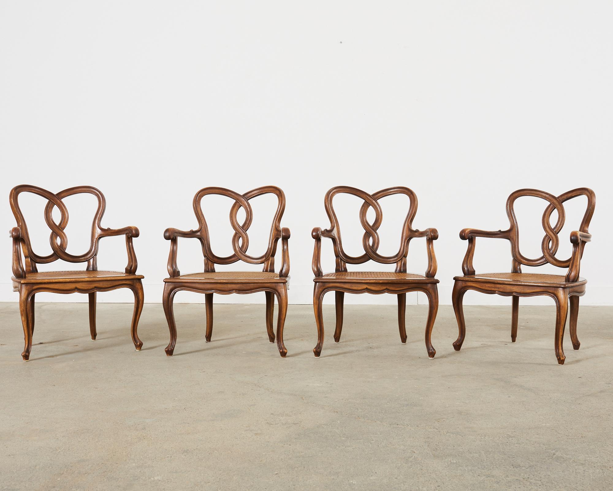 Set of Four Italian Rococo Style Venetian Walnut Armchairs  For Sale 2