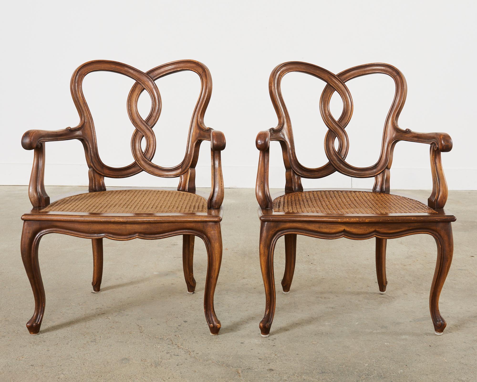 Set of Four Italian Rococo Style Venetian Walnut Armchairs  For Sale 3