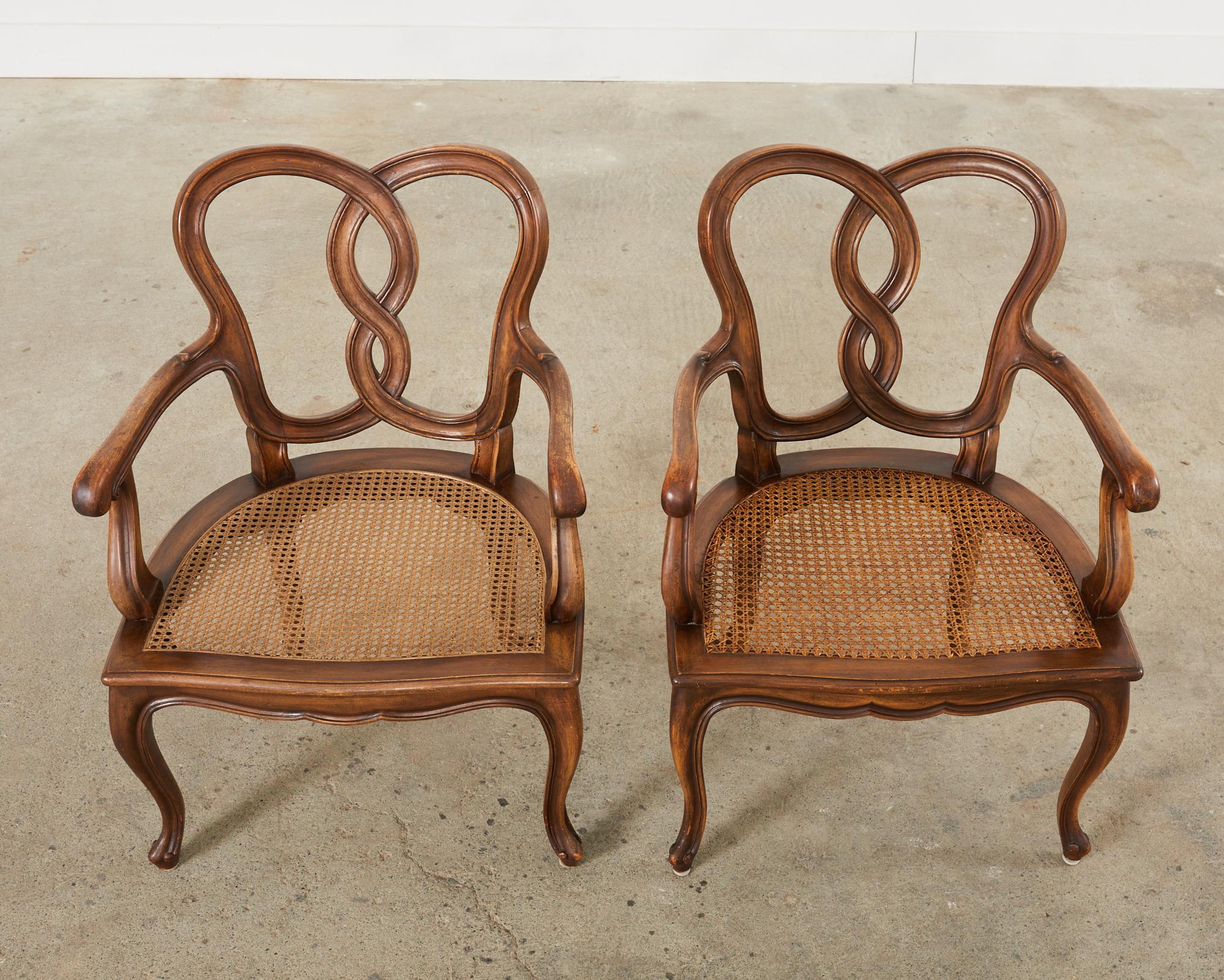Set of Four Italian Rococo Style Venetian Walnut Armchairs  For Sale 4