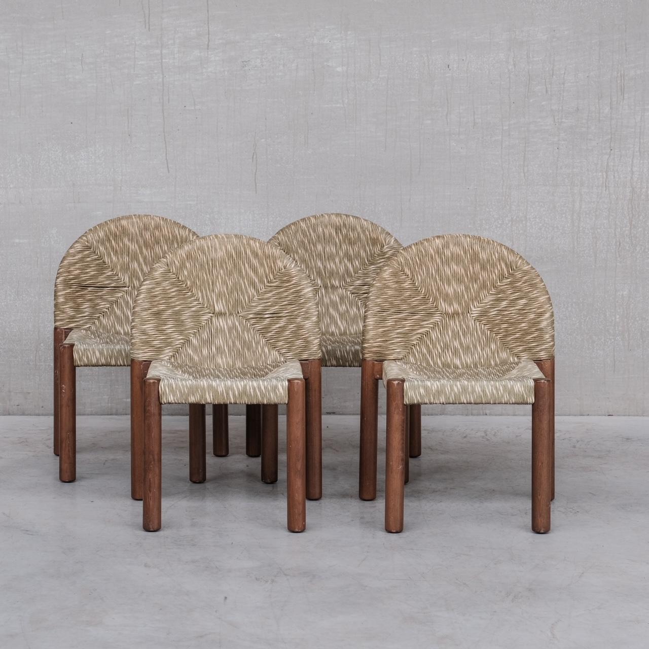 Set of Four Italian Rush Dining Chairs in the Manner of Alessandro Becchi 5