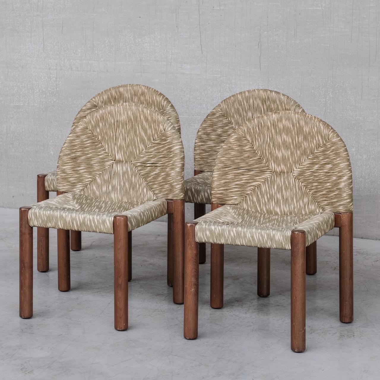 Set of Four Italian Rush Dining Chairs in the Manner of Alessandro Becchi 6