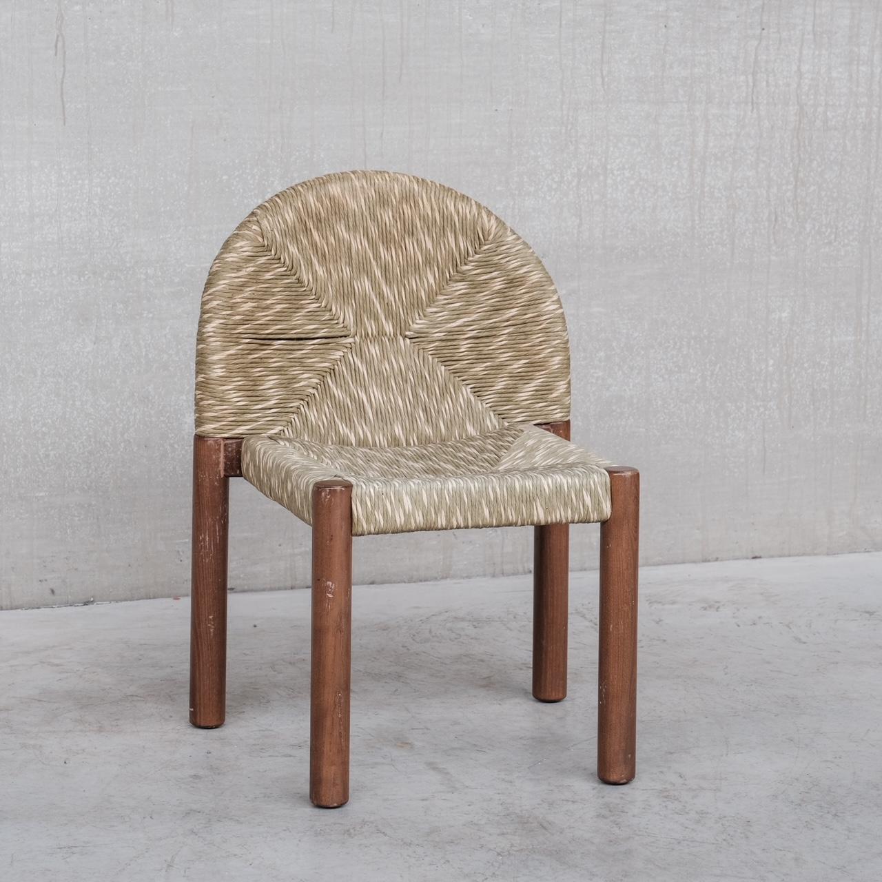 Mid-20th Century Set of Four Italian Rush Dining Chairs in the Manner of Alessandro Becchi