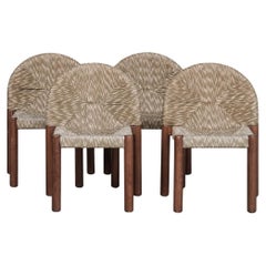 Set of Four Italian Rush Dining Chairs in the Manner of Alessandro Becchi