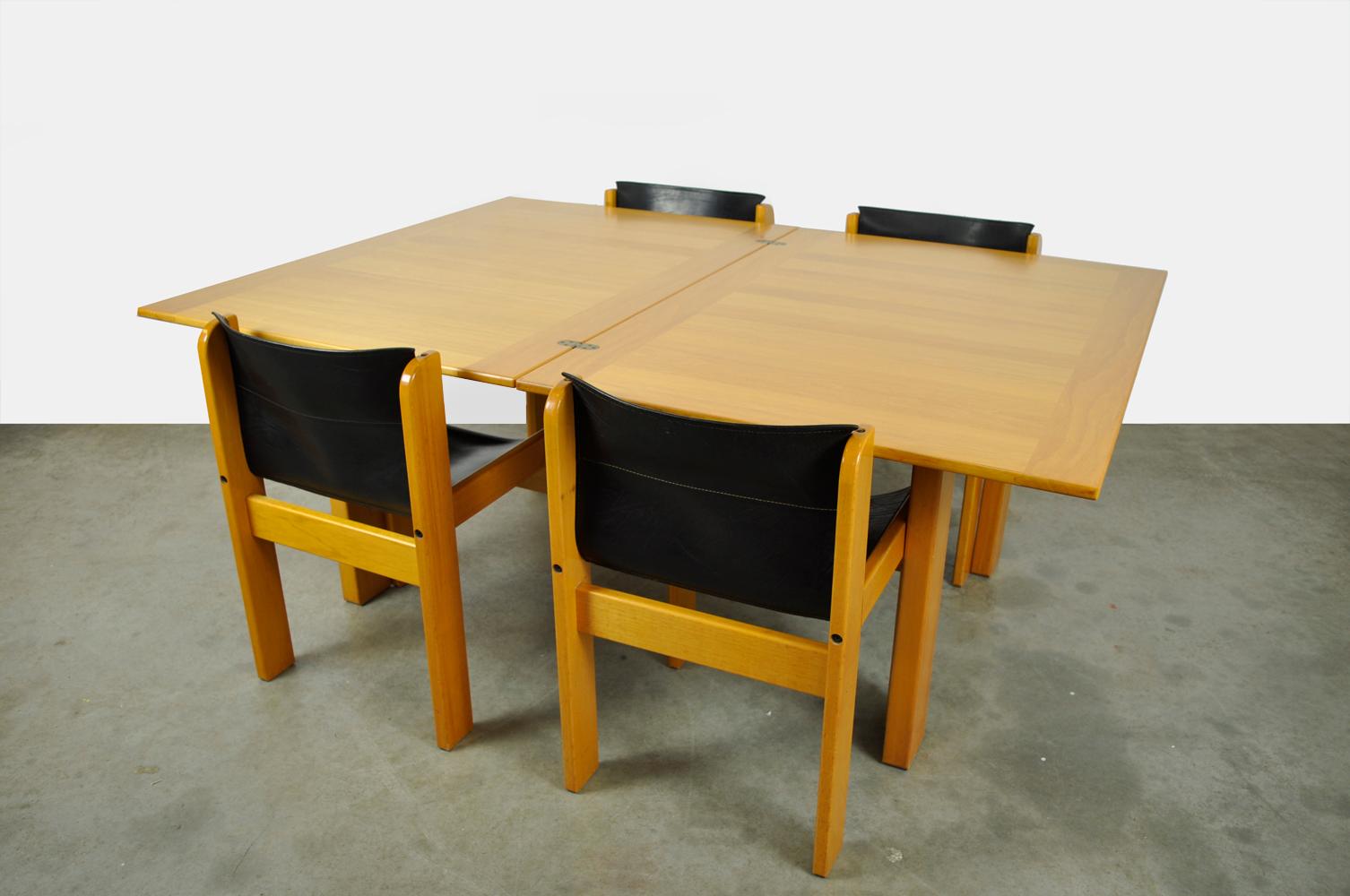 Set of four Italian saddle leather dining chairs by Ibisco, 1970s 4