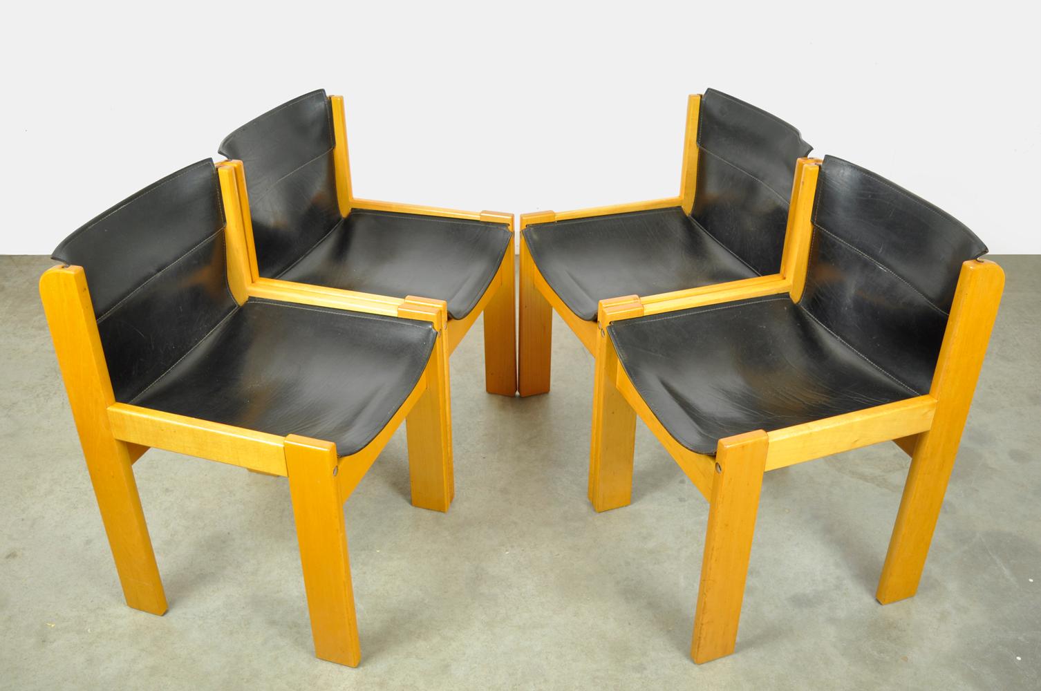 Set of four Italian saddle leather dining chairs by Ibisco, 1970s 8