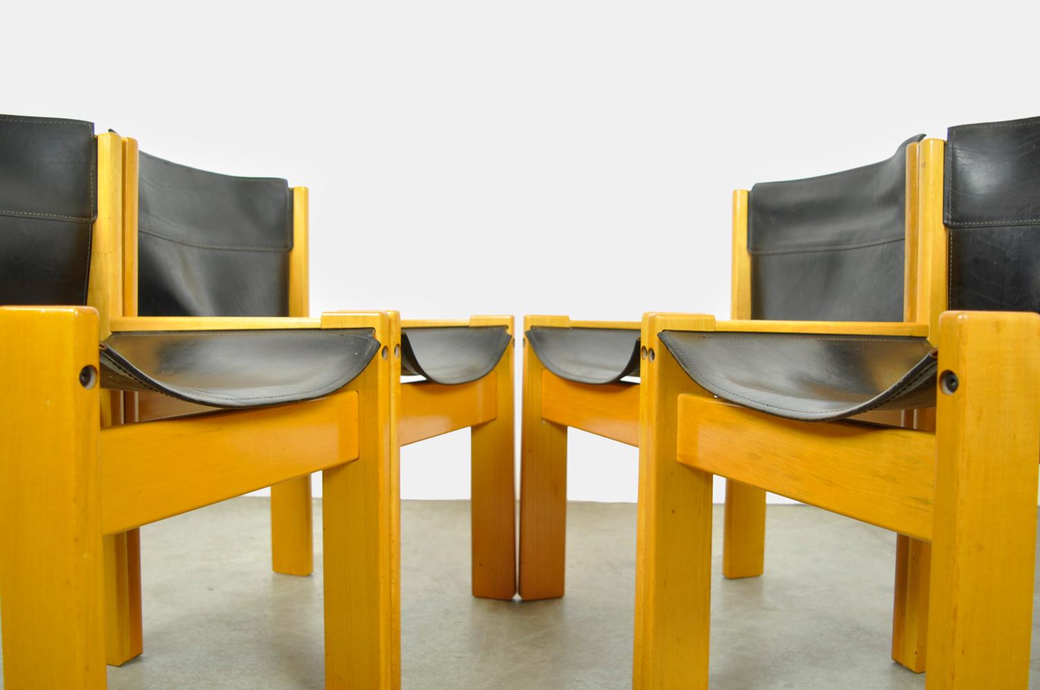 Set of four Italian saddle leather dining chairs by Ibisco, 1970s 9
