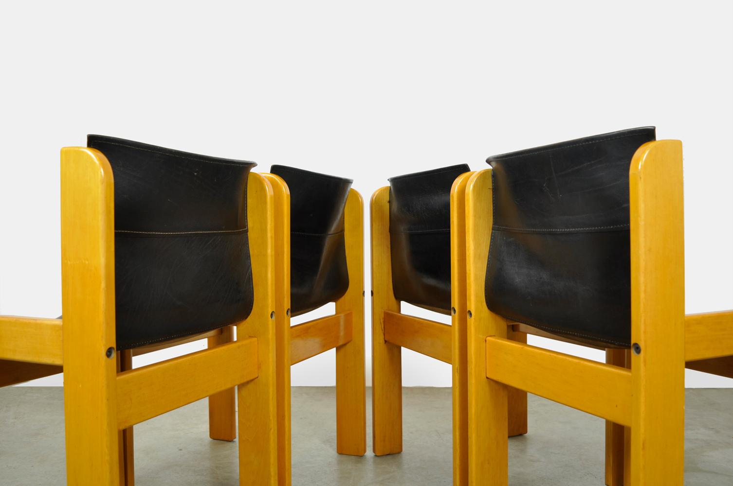 Set of four Italian saddle leather dining chairs by Ibisco, 1970s 10