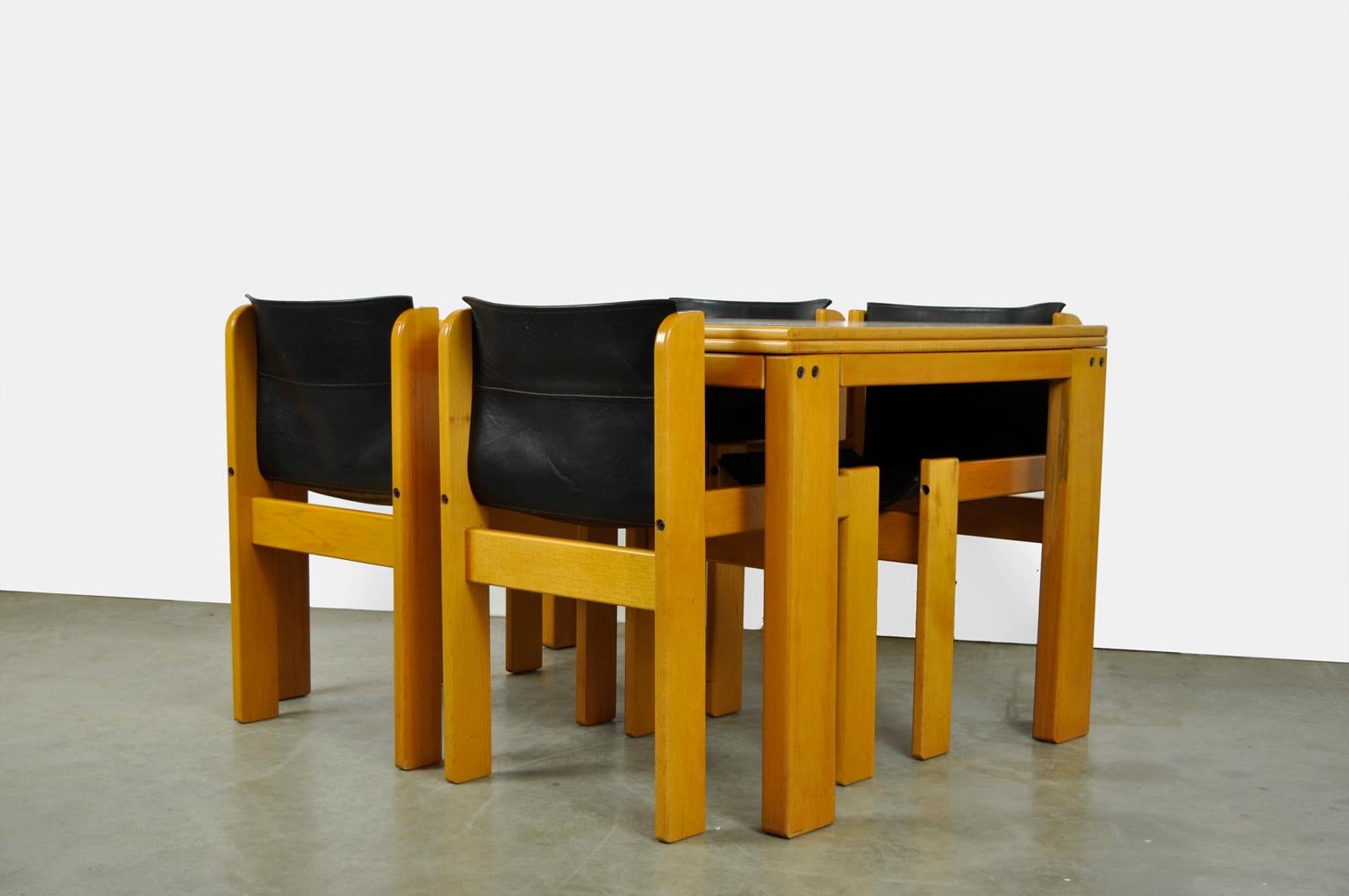 Set of four Italian saddle leather dining chairs by Ibisco, 1970s 13
