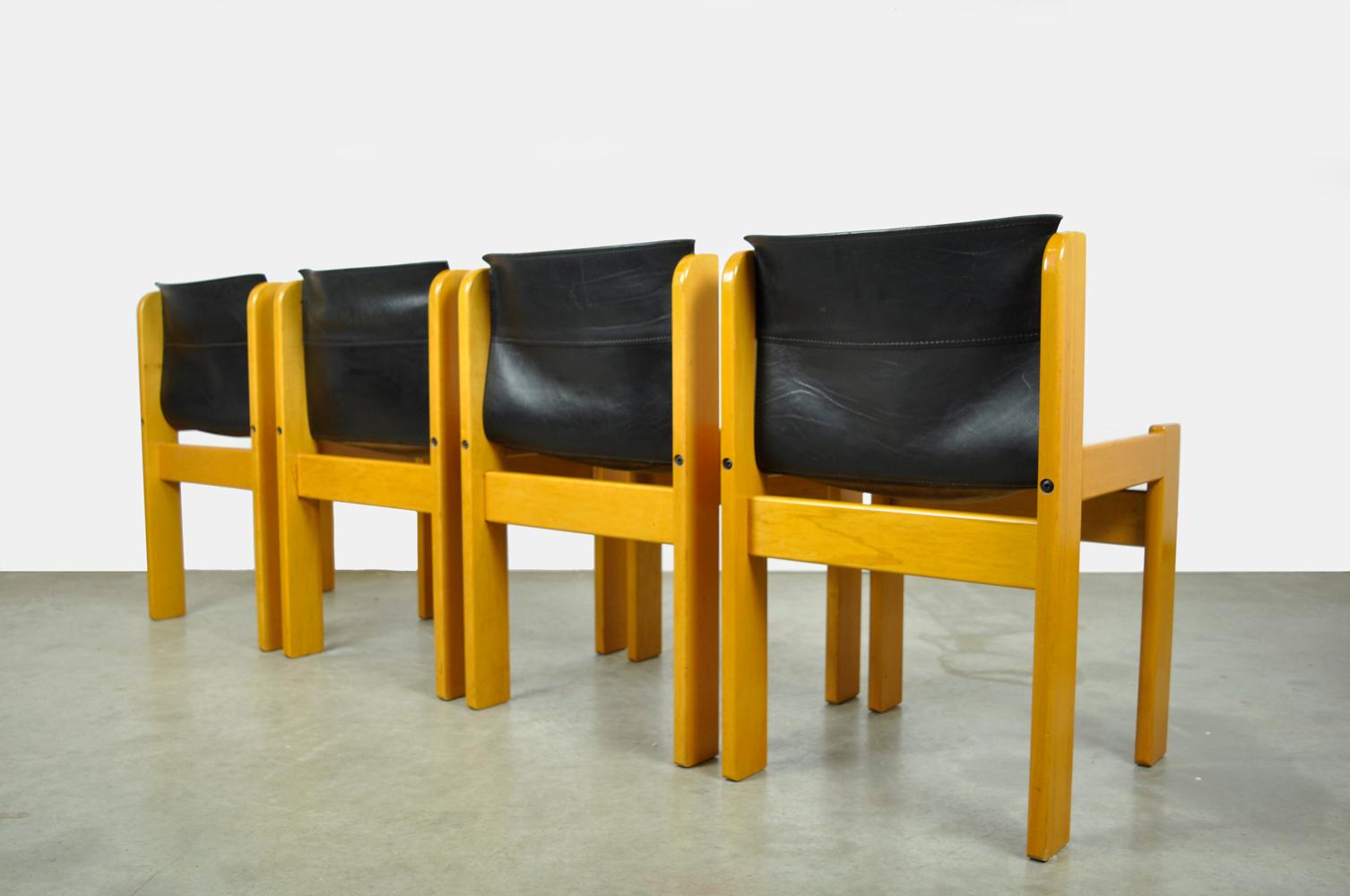 Set of four Italian saddle leather dining chairs by Ibisco, 1970s In Good Condition In Denventer, NL