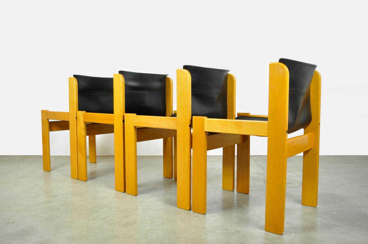 Leather Set of four Italian saddle leather dining chairs by Ibisco, 1970s