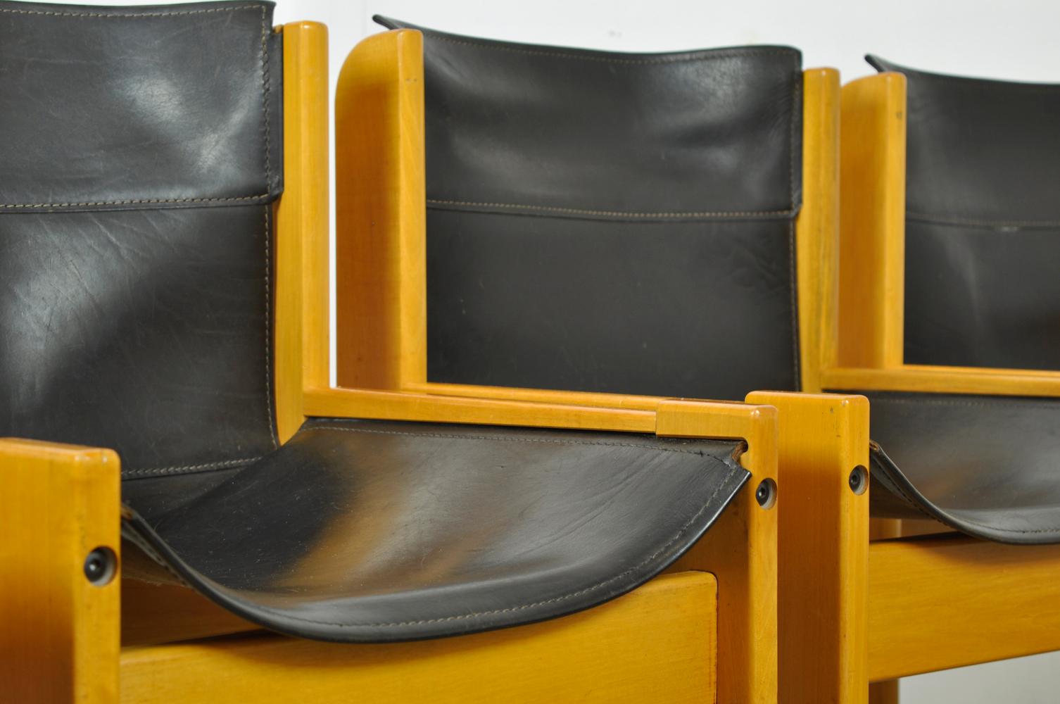 Set of four Italian saddle leather dining chairs by Ibisco, 1970s 2