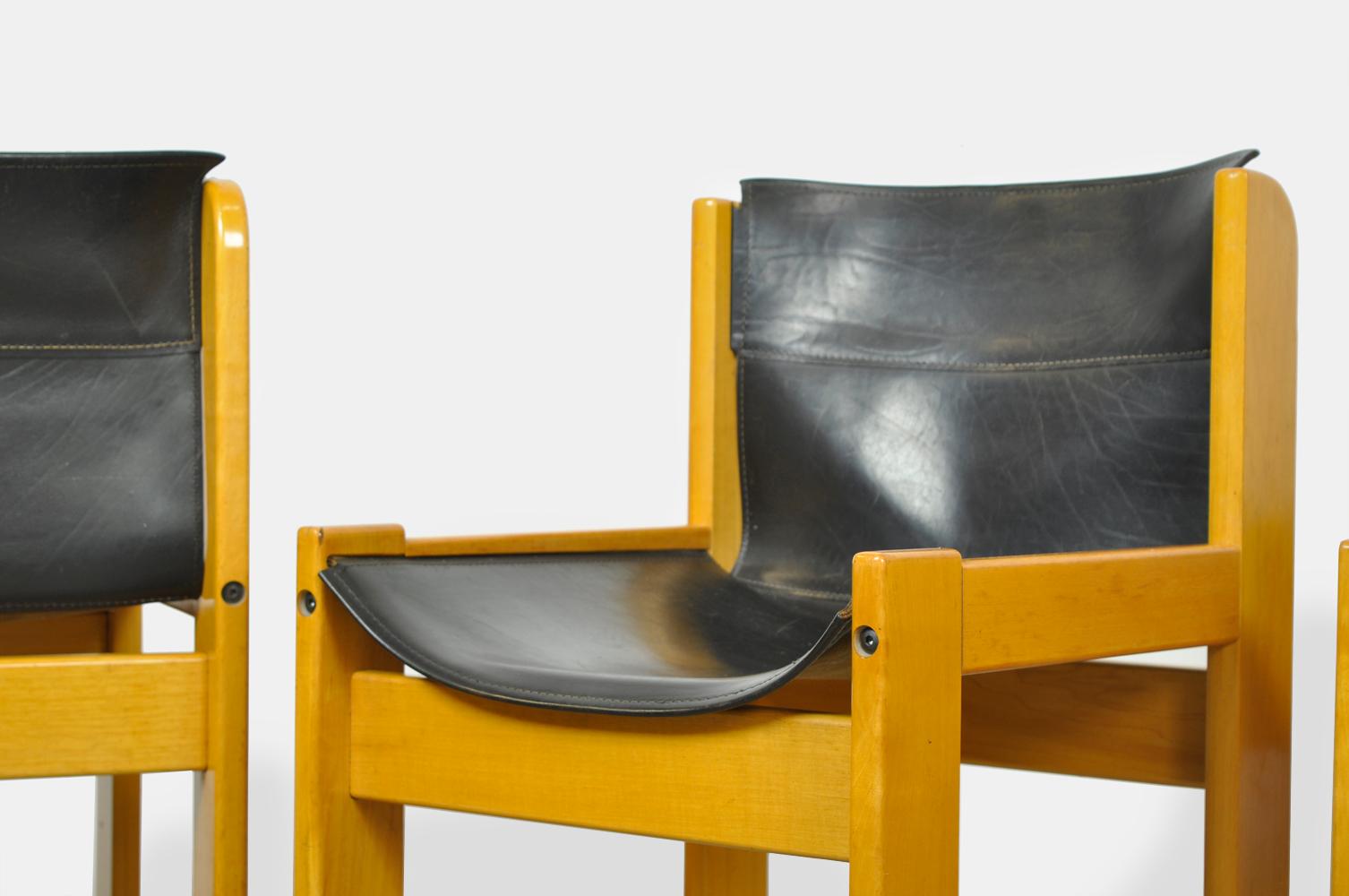 Set of four Italian saddle leather dining chairs by Ibisco, 1970s 3