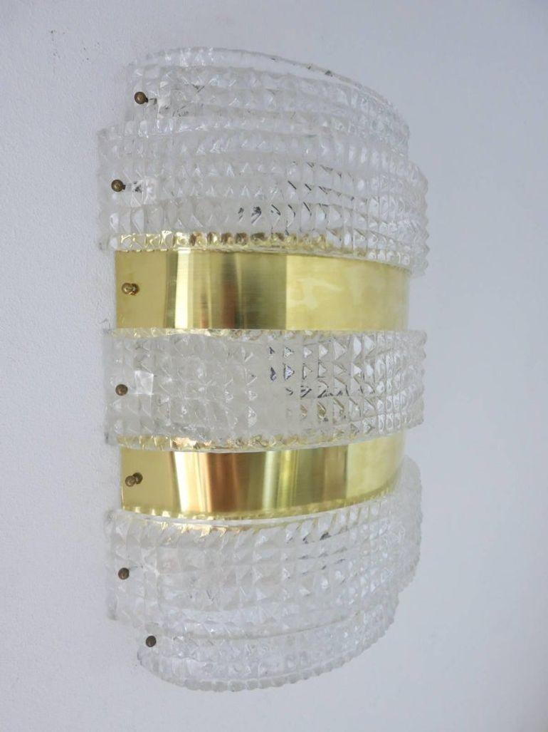 Italiano Set di quattro lampade italiane con vetro di Murano trasparente e ottone di Barovier e Toso in vendita