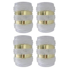 Set di quattro lampade italiane con vetro di Murano trasparente e ottone di Barovier e Toso