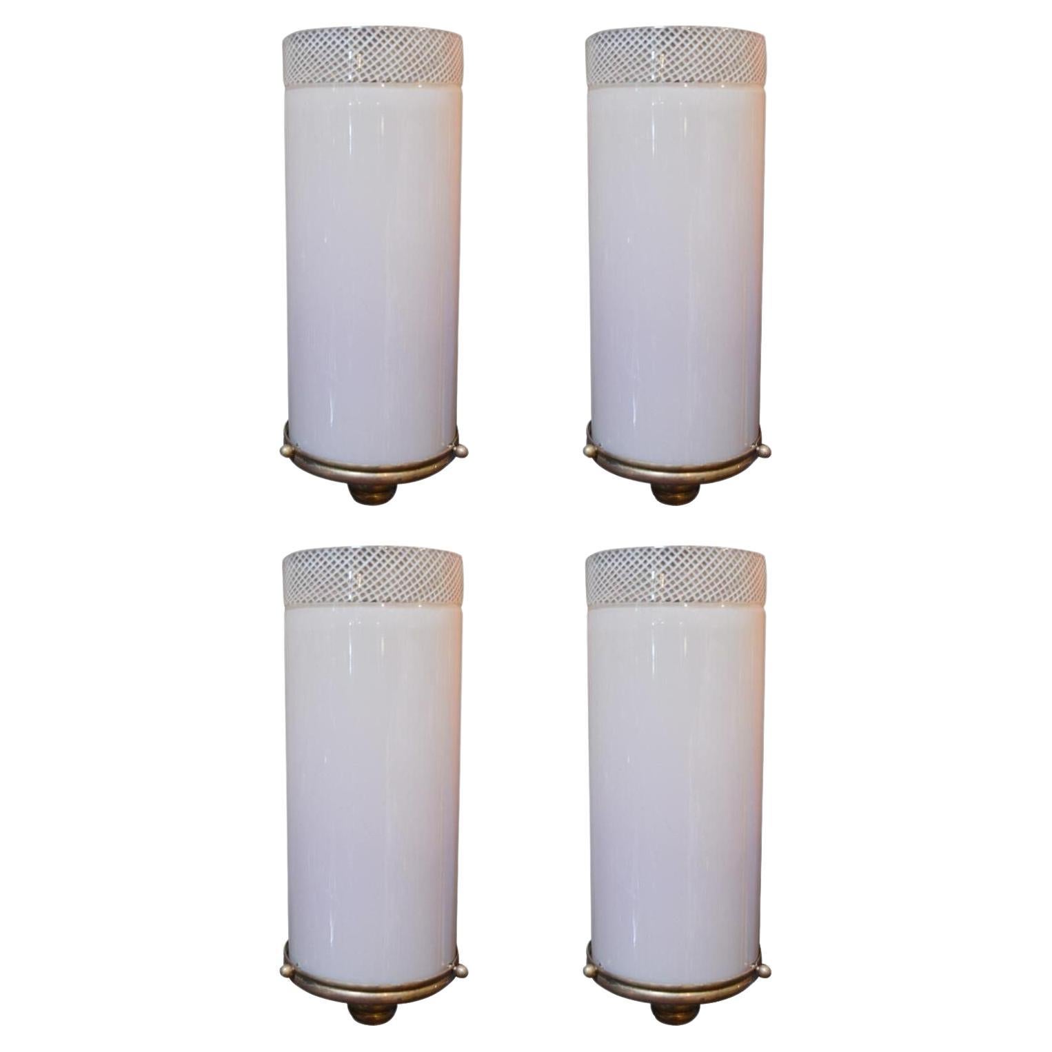 Set of Four Italian Sconces w/ Pink Murano Glass, Attributed to Venini C 1932 For Sale