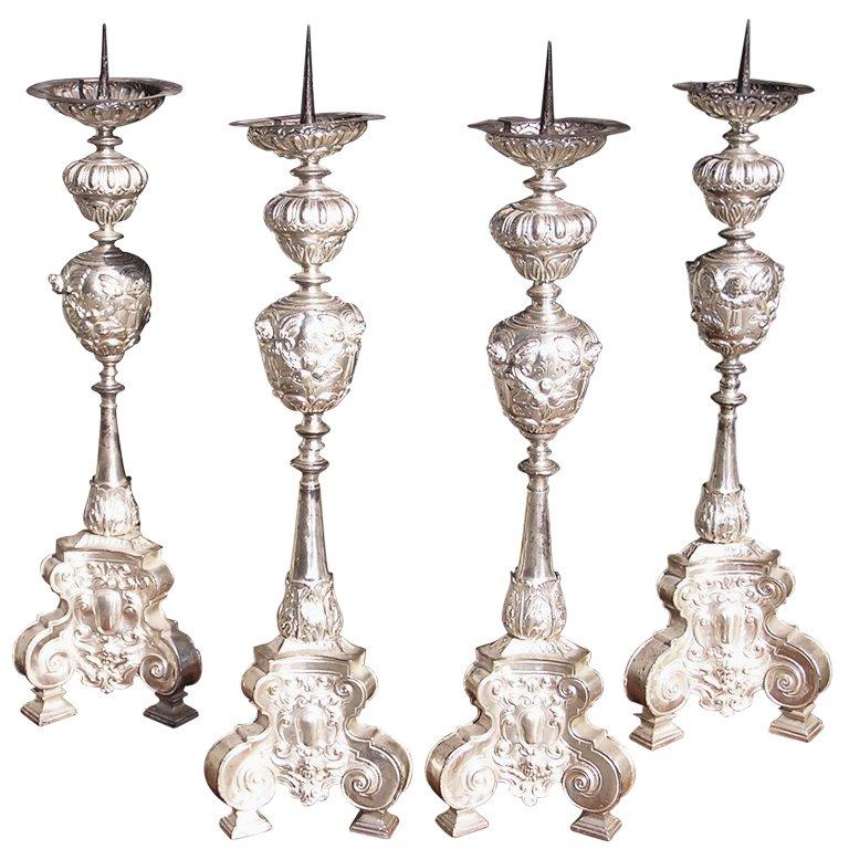 Set of Four Italian Silver Gilt Prickets For Sale