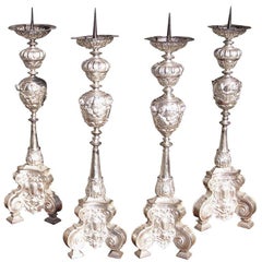 Antique Set of Four Italian Silver Gilt Prickets