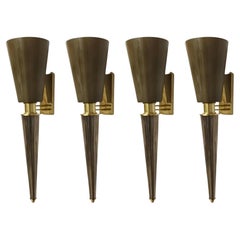 Set of Four Italian Smoky Gray Murano Glass Torchère Sconces, 1970's.