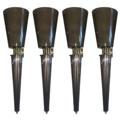 Set of Four Italian Smoky Gray Murano Glass Torchère Sconces – 1970's.