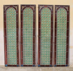 Set of Four Italian Stained Glass Door- Window Panels, Italy 1890 circa