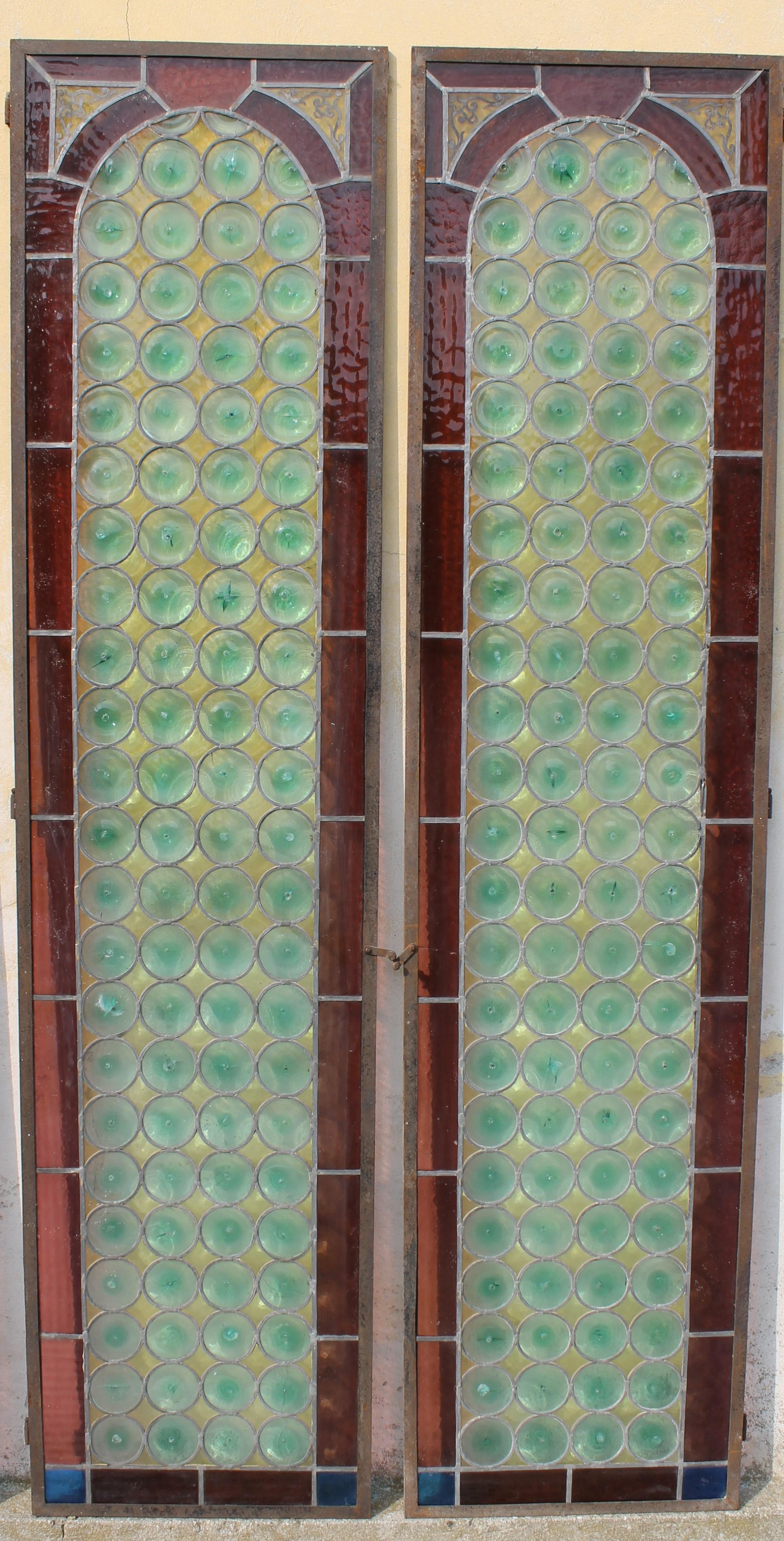 Arts and Crafts Set of Four Italian Stained Glass Door- Window Panels, Italy 1890 circa For Sale