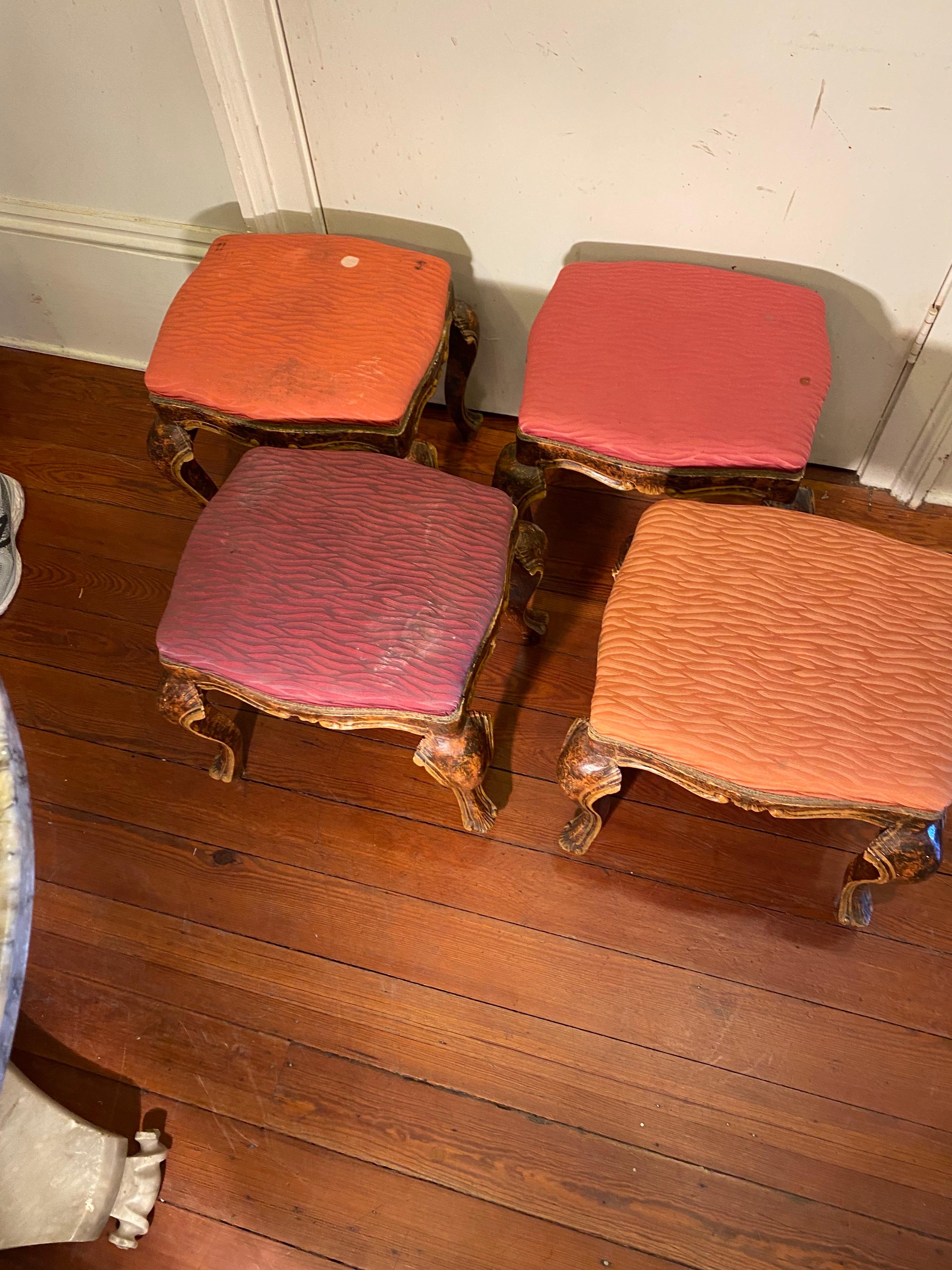 Set of Four lovely faux grained and gilt painted tabouret Italian 19th century Can be bought as two Pair.