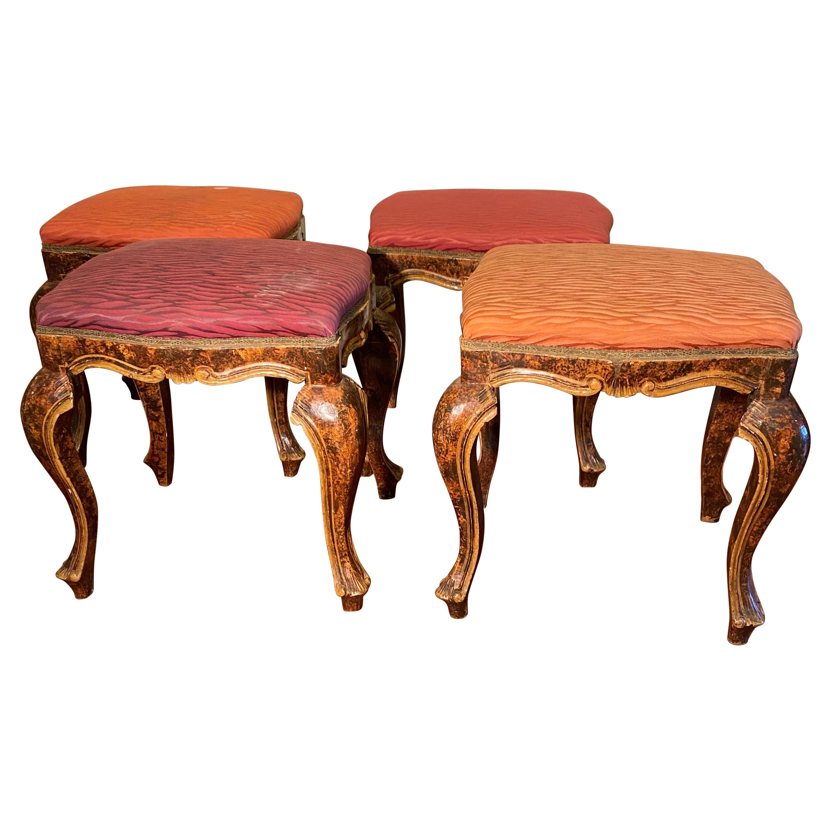 Set of Four Italian Stools Faux Grained  For Sale