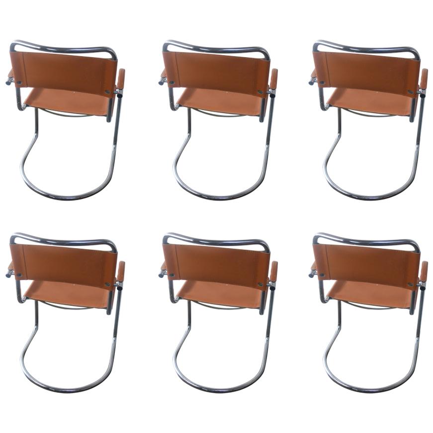 Set of Four Italian Tan Leather Dining or Conference Chairs For Sale
