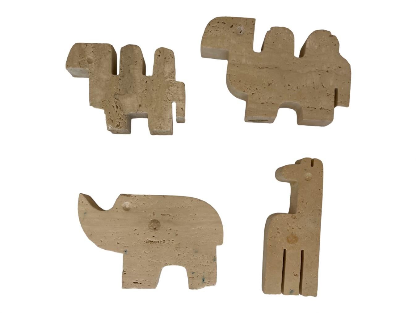 Brutalist Set of Four Italian Travertine Animal Sculptures For Sale
