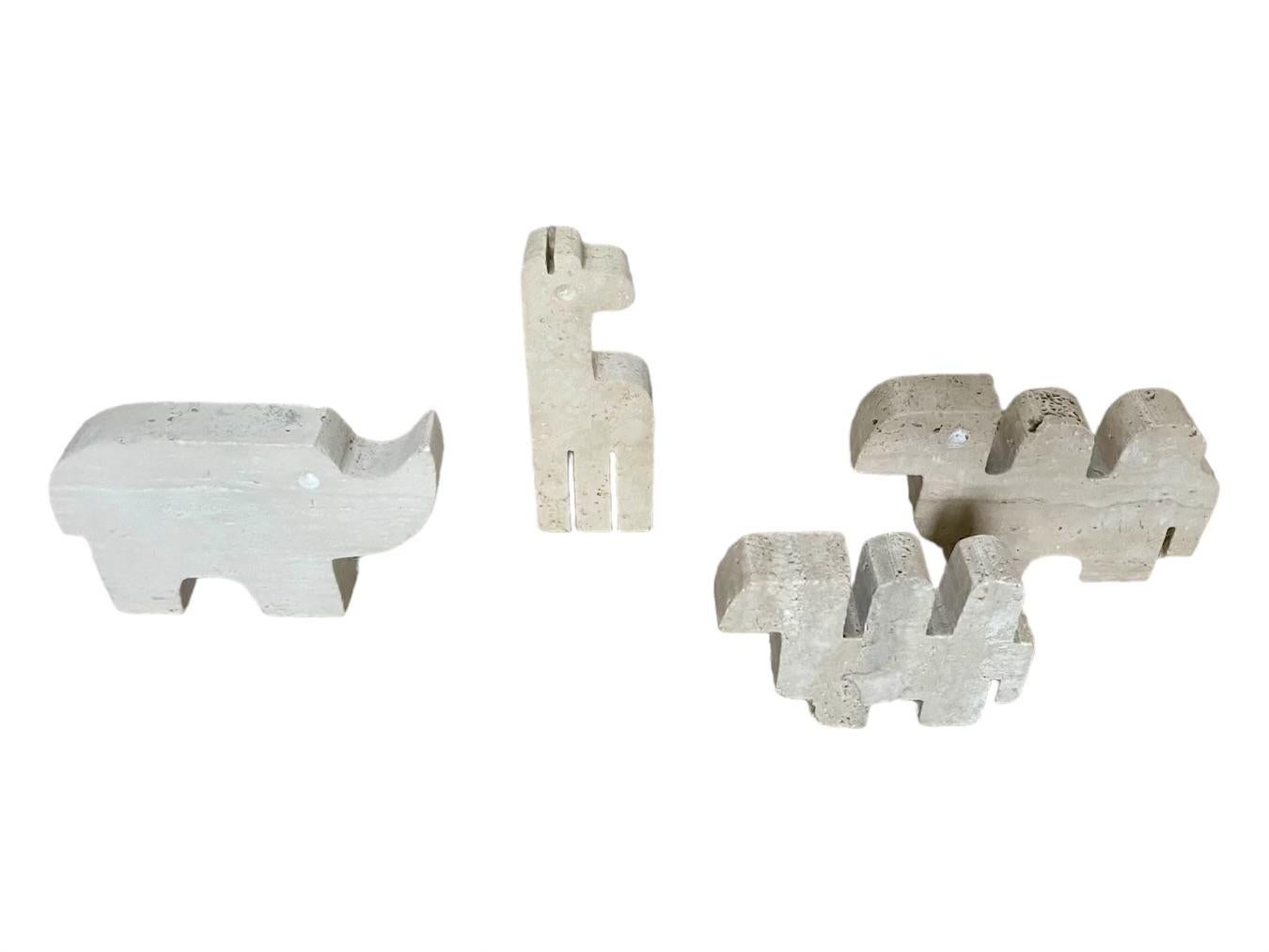 Hand-Carved Set of Four Italian Travertine Animal Sculptures For Sale