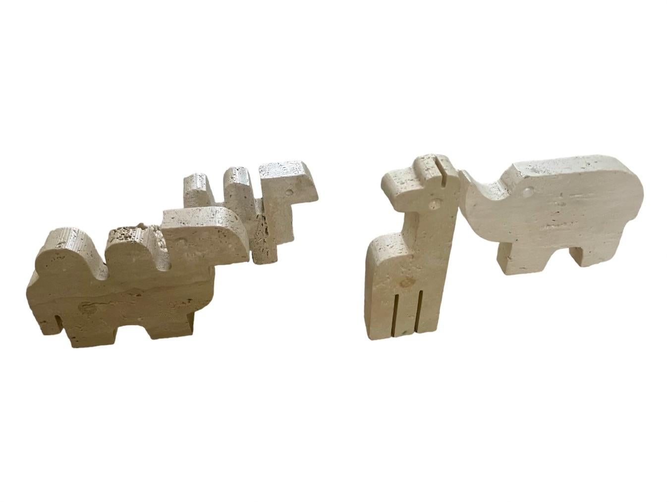 Late 20th Century Set of Four Italian Travertine Animal Sculptures For Sale