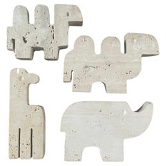 Set of Four Italian Travertine Animal Sculptures