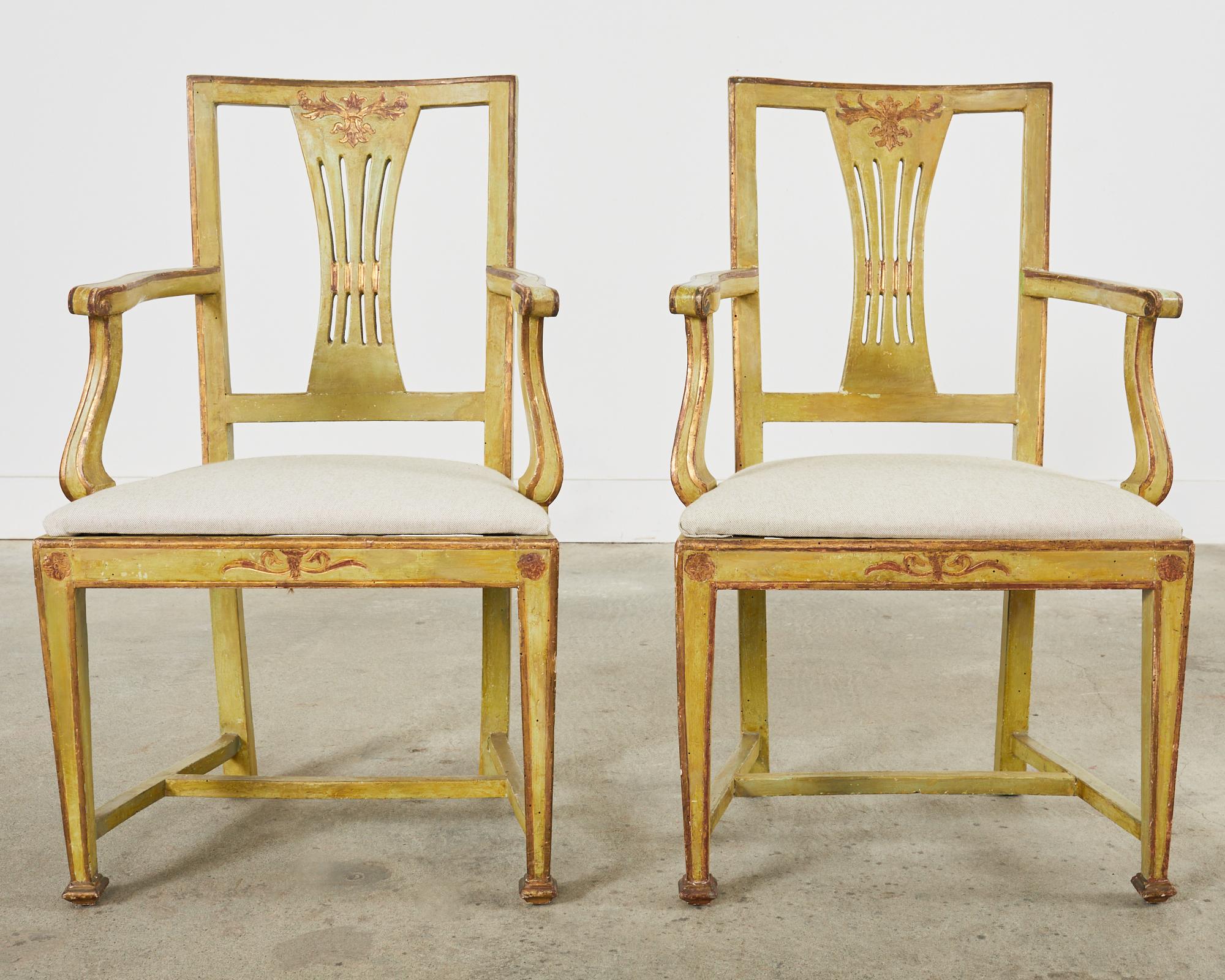 Neoclassical Set of Four Italian Venetian Painted Dining Armchairs For Sale