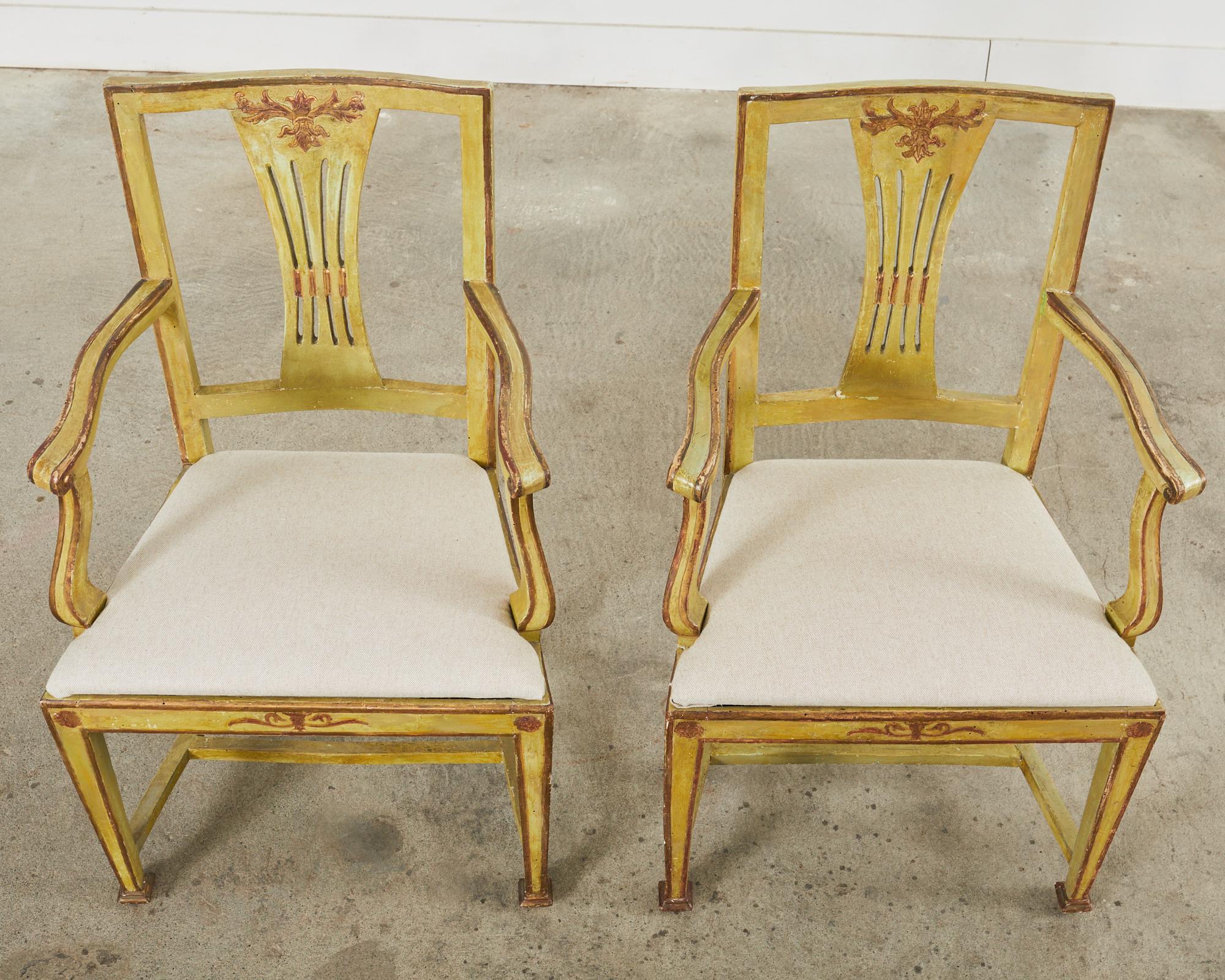 Lacquered Set of Four Italian Venetian Painted Dining Armchairs For Sale