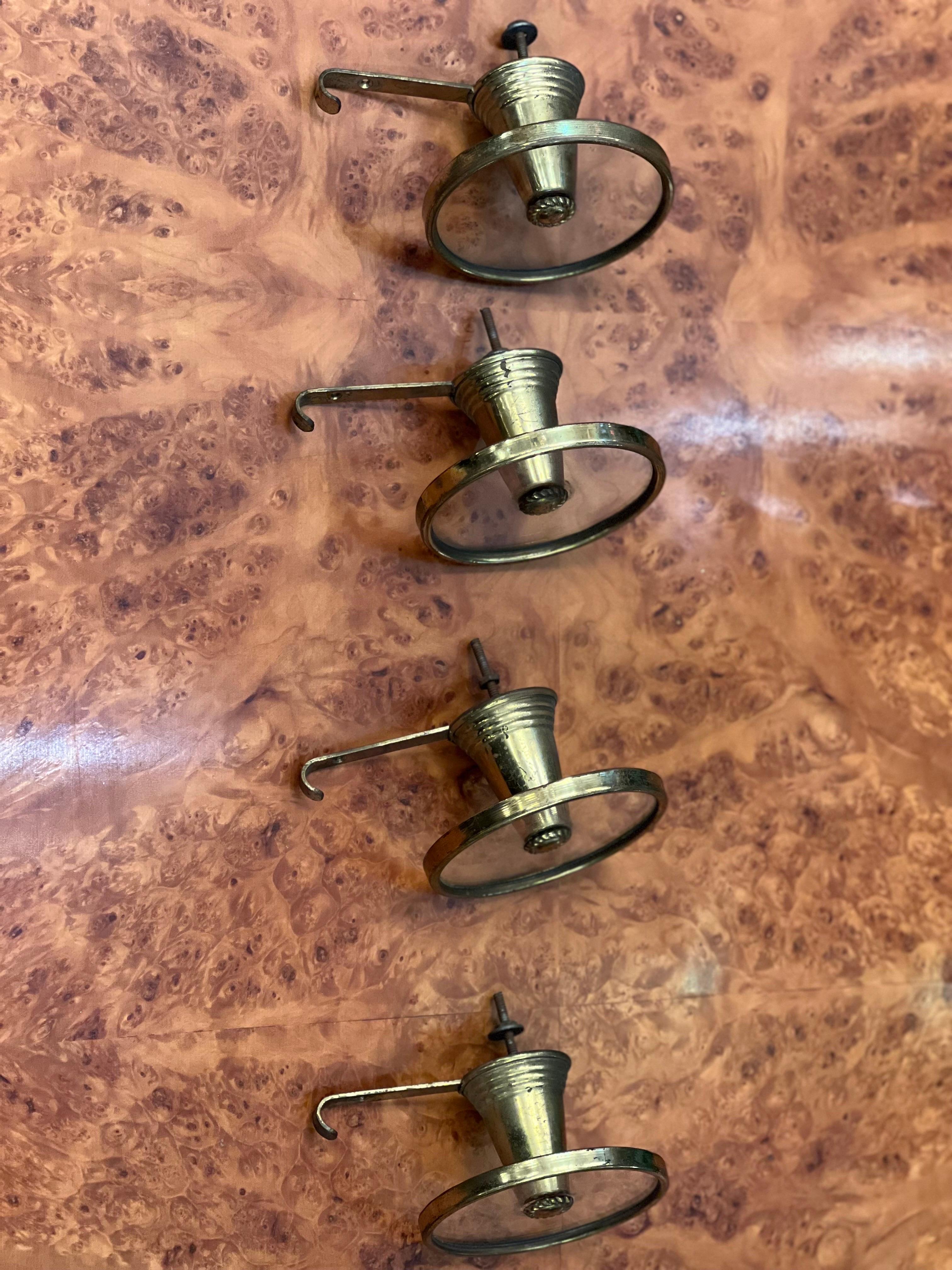 Set of Four Italian Vintage Brass and Glass Coat Hangers, 1950s 7