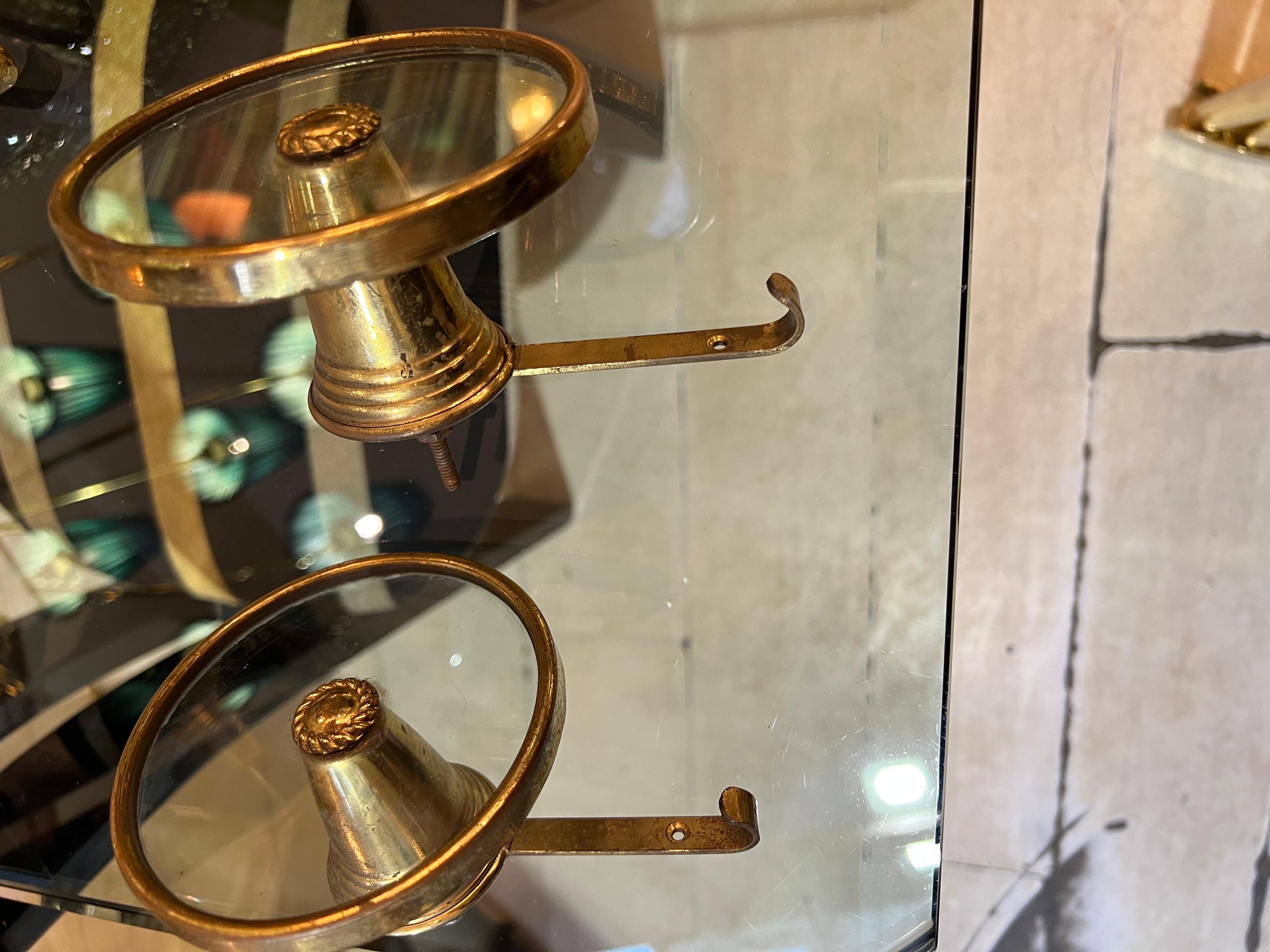 Set of Four Italian Vintage Brass and Glass Coat Hangers, 1950s In Good Condition In Florence, IT