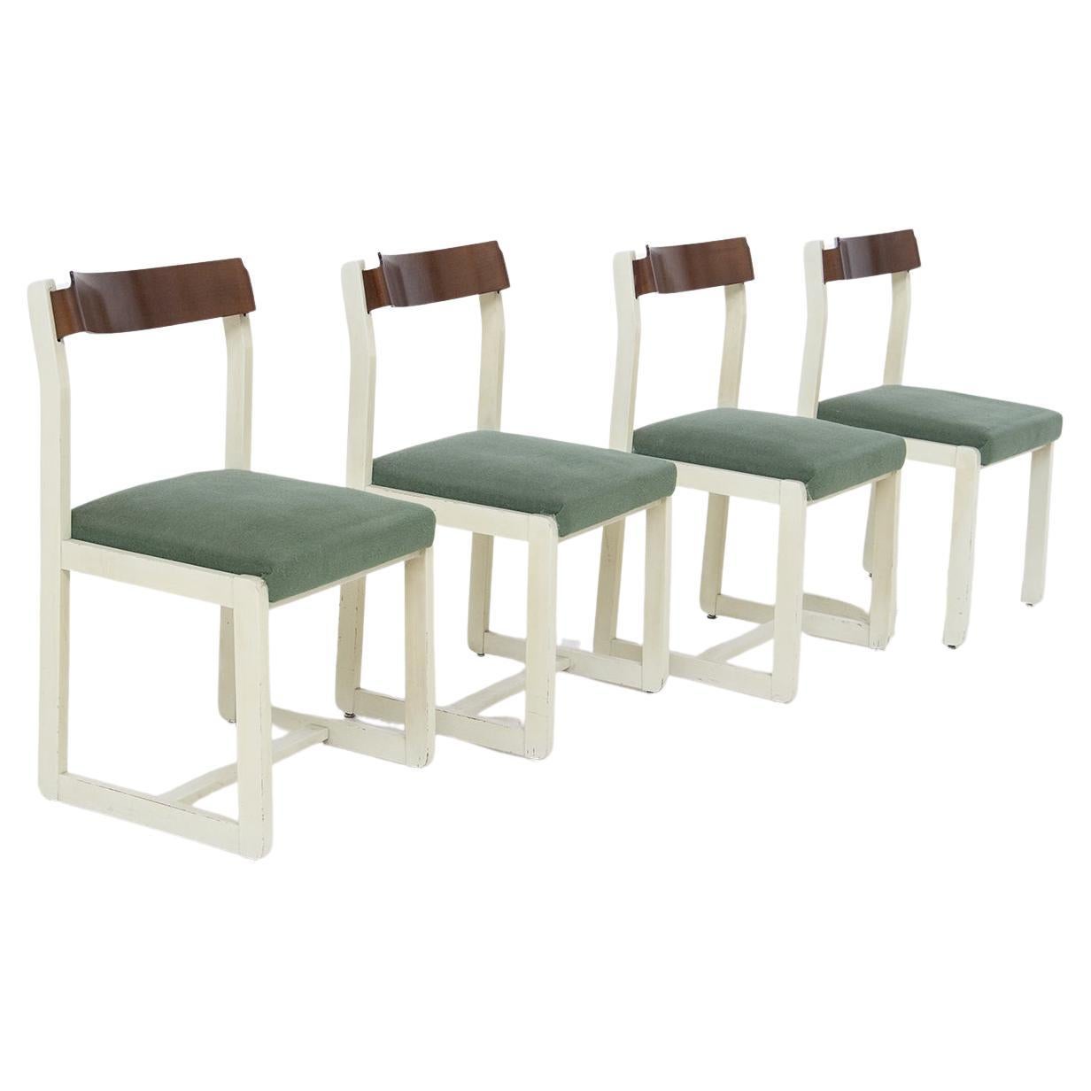 Italian Vintage 1950 Chairs, in Blond Wood, Brown Fabric and Vinyl, Set