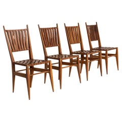 Set of Four Italian Vintage Dining Chairs with Leather Bands, ca 1950s