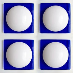 Set of Four Italian Vintage Geometric Murano Glass Wall or Ceiling Flushmounts